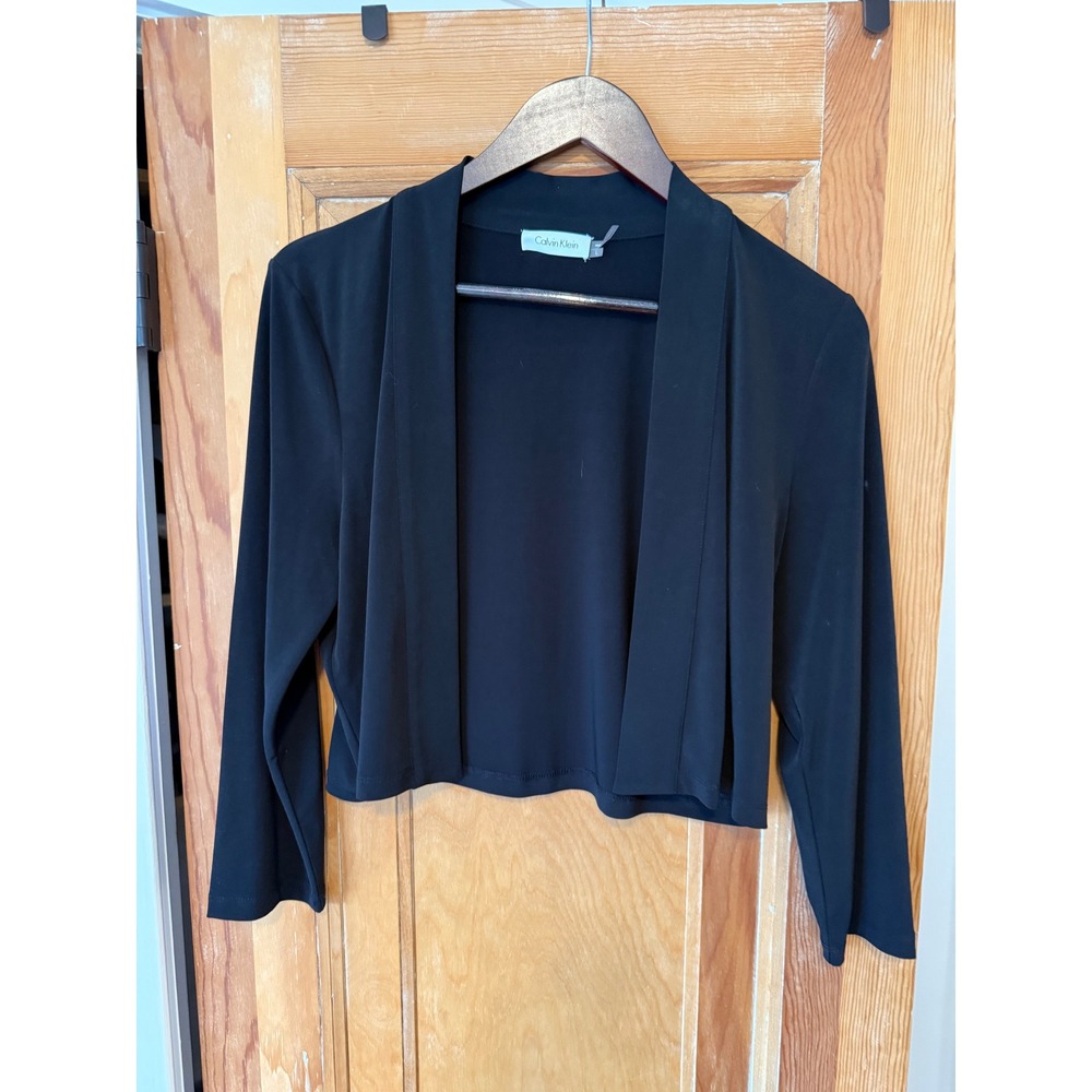 Calvin Klein Womens Black Open Front Shrug Bolero Cropped Cardigan Jacket Large